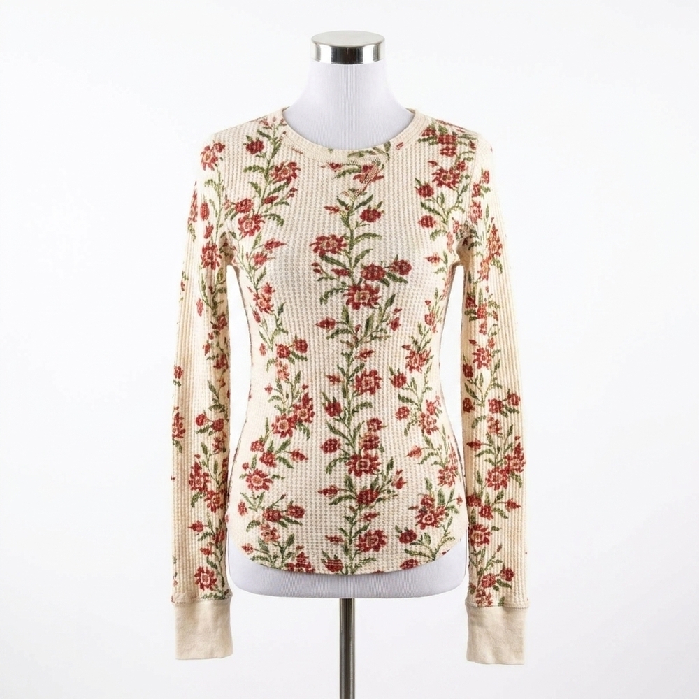 NEW FREE PEOPLE pretty little thermal top in ivory comb
